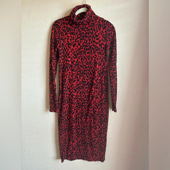 Zara Trafulac Leopard Print Turtleneck Midi Dress - Picture 6 of 6